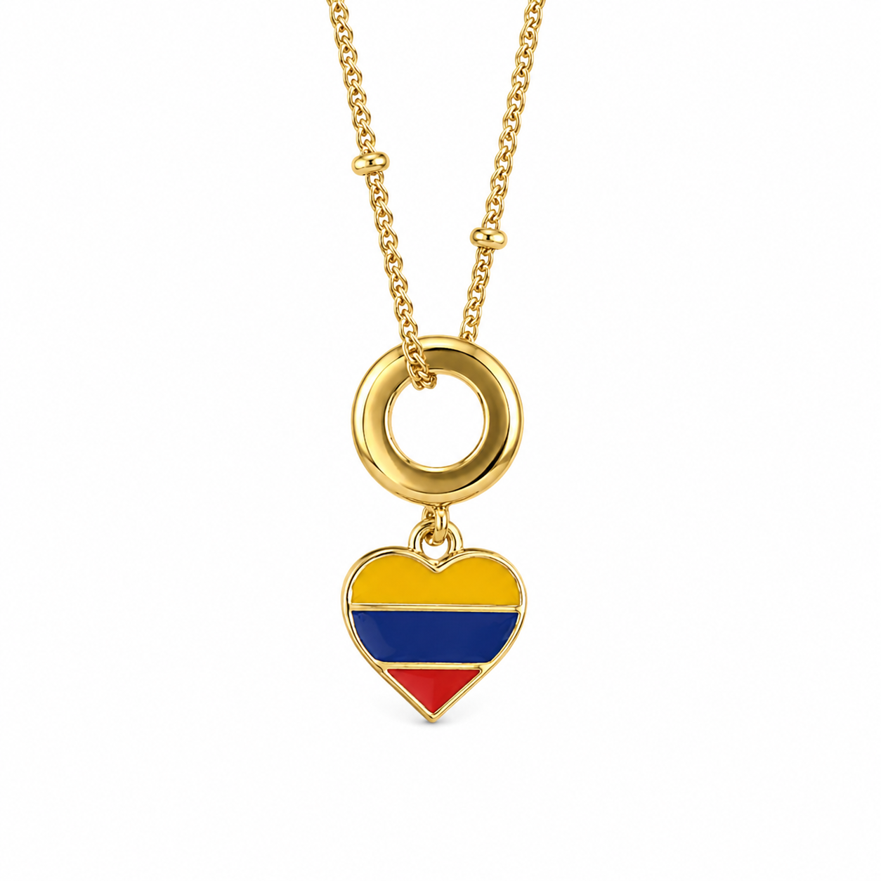 Collar Dorado Corazón Bandera Colombia