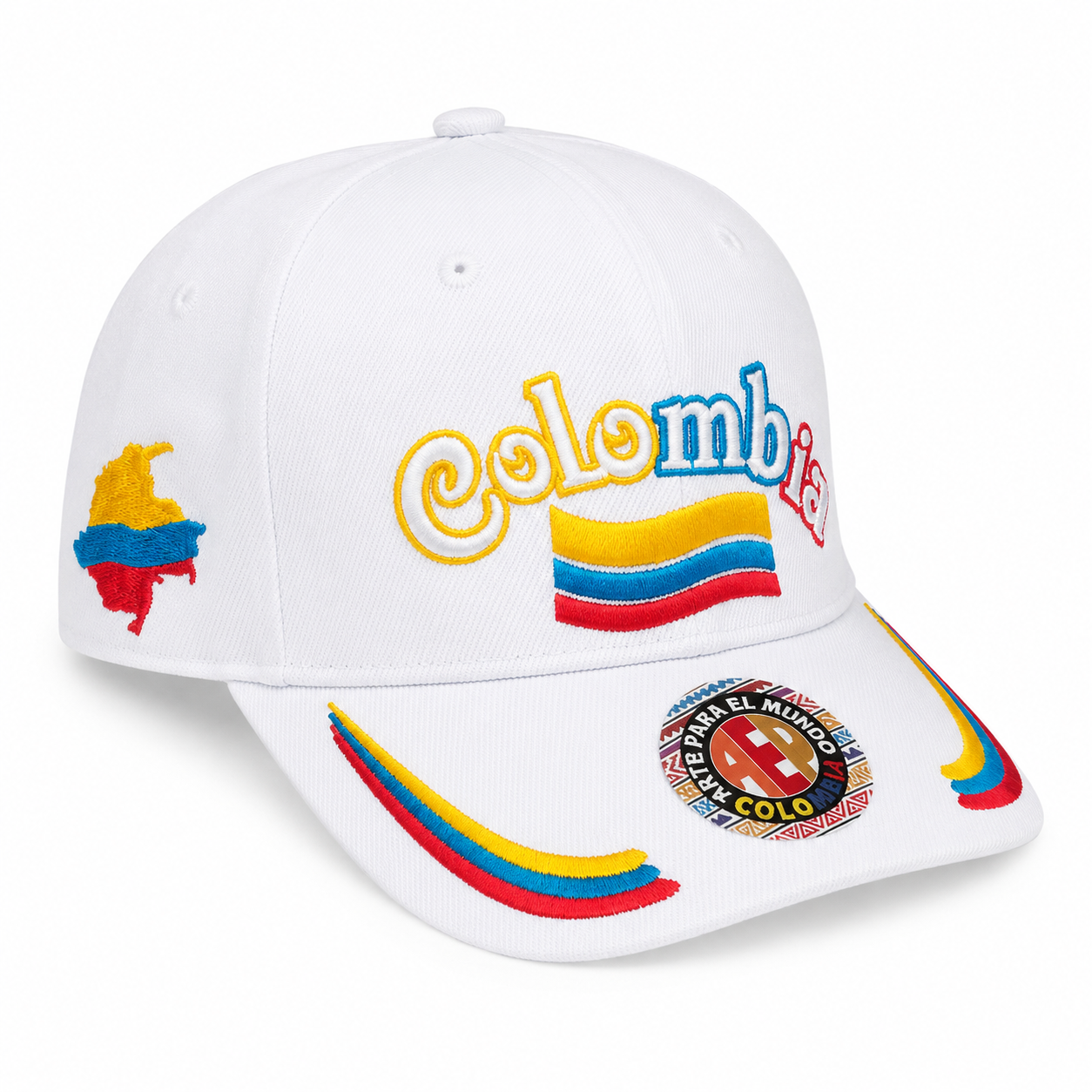 Gorra Blanca Colombia Bordada